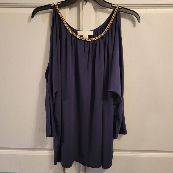 Michael Kors Cold Shoulder Gold Chain Neckline Blouse - Picture 1 of 4